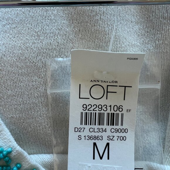 Ann Taylor LOFT | NWT White Long Sleeve Top with Turquoise Embroidery - Picture 6 of 6